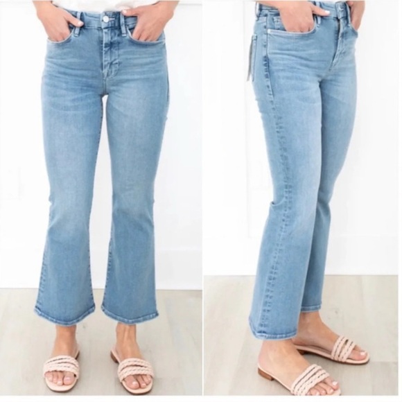 Frame Denim Womens Le One Crop Mini Boot Jeans 1 Blue Light Wash Mid Rise Boho - Picture 1 of 13